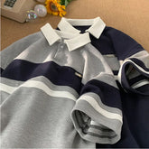Short Sleeve Turn Down Collar Striped Shirt